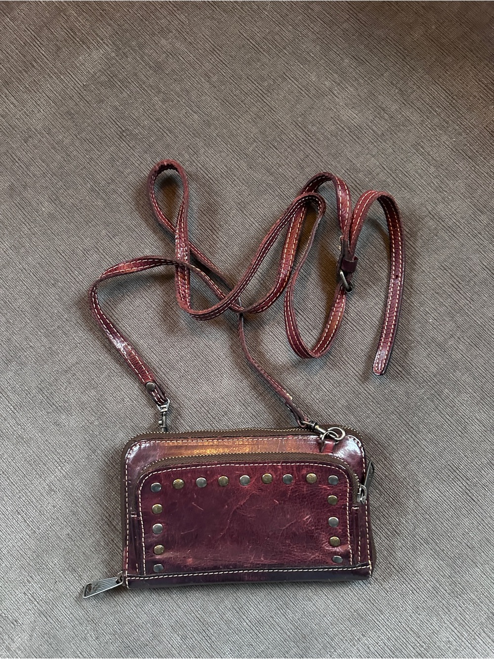 Patricia Nash Crossbody Wallet Organizer Burgundy Studded Leather